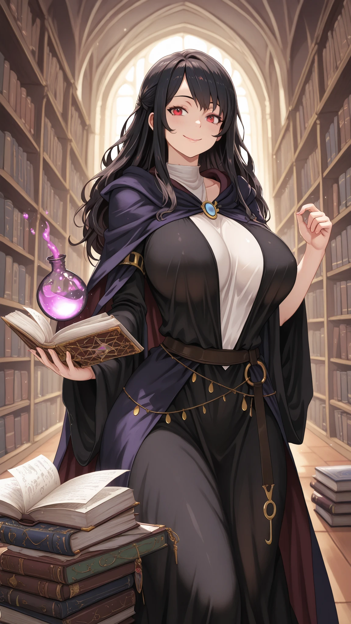 masterpiece, best quality, expressive eyes, perfect face, a man get transformed into a MILF, solo, surpriced, blushed, black hair, long hair, red baseball cap, brown eyes, full body, bare foot, naked, in a library , chubby, big breast . pussy, shining magic wand, glitter