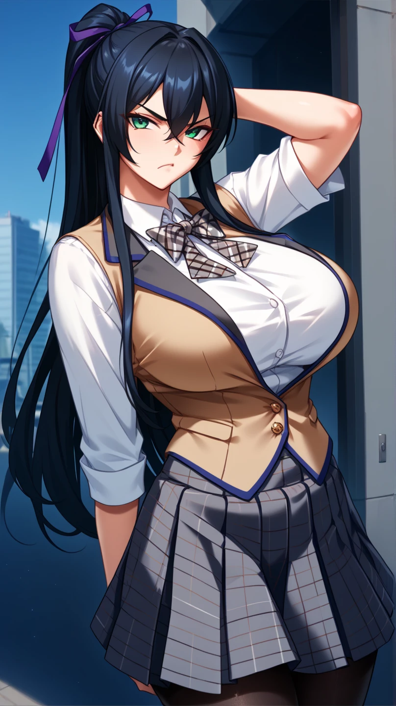 ((obra maestra)), ((mejor calidad)), (ultra detallado), ((extremadamente detallado)), 4k, (8K), mejor calidad, (Hermoso), estilo animado, mirar hacia arriba desde abajo, bar, Noche, una chica guapa, 1 chica, solo, traje, Hermoso rainbow hair, Hermoso blue eyes, ((Hermoso eyes)), De piel blanca, pendientes, cuello, sonrisa