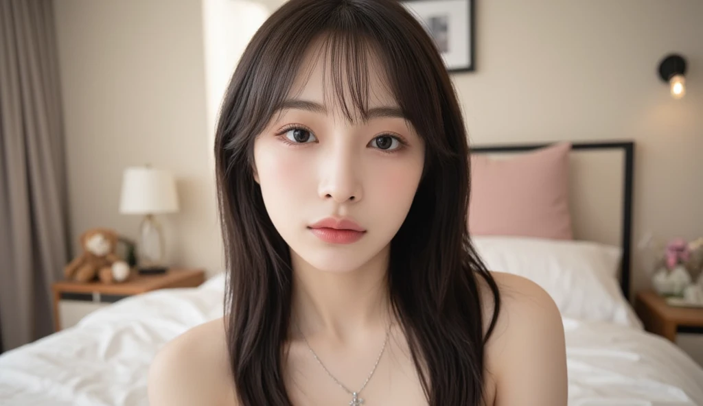 ((highest quality、8k、masterpiece:1.3)),((((upper body shot)))),(((nude))),(((nipples))),Ultra-high resolution,big eyes,Japanese,forehead,(a girl),(1 girl),((16 years old)),((cute)),pretty,((facing at viewer)),((long hair))
