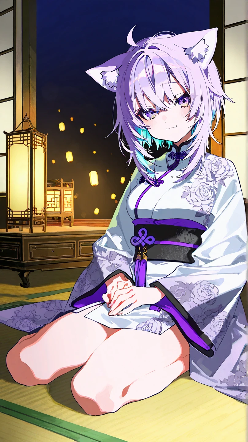 Beautiful illustration、top-quality、Cute  s、Big sister、short-cut、shorth hair、bath robe、Komono、Kimono、Colossal tits、Flipping up the skirt with your hands、Pull up your skirt to show your black panties.、bare-legged、Purple eyes、omatsuri、lovely thighs、glowing thigh、A sexy、Frankfurt