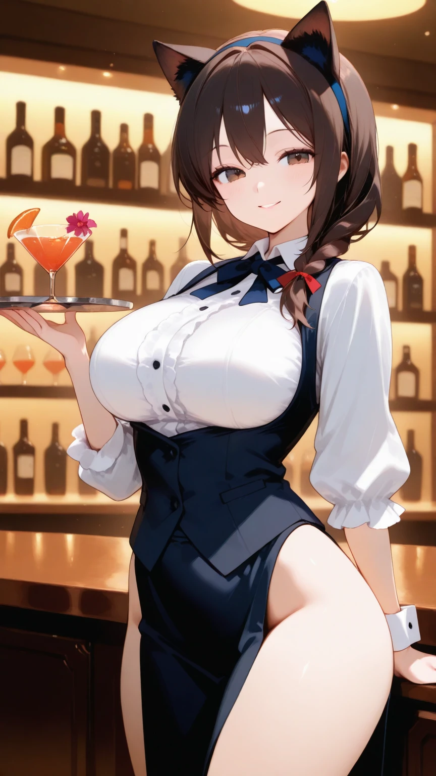 One Girl, Lips parted, blush, compensate, Light Smile, whole body, Wide-angle, From above, light, Shine, Thighs Thighs Thighs Thighs, clavicle, Tight waist, (Tabletop), (Wearing a rabbit costume:1.3)、Pink outfit、huge 、Wet body、Sweaty、(Shortcuts)、bedroom、、Open your mouth and stick out your tongue、((Milk in the mouth))、(White fishnet tights)、(Place the tip of the carrot on top and sandwich it between the breasts.)
