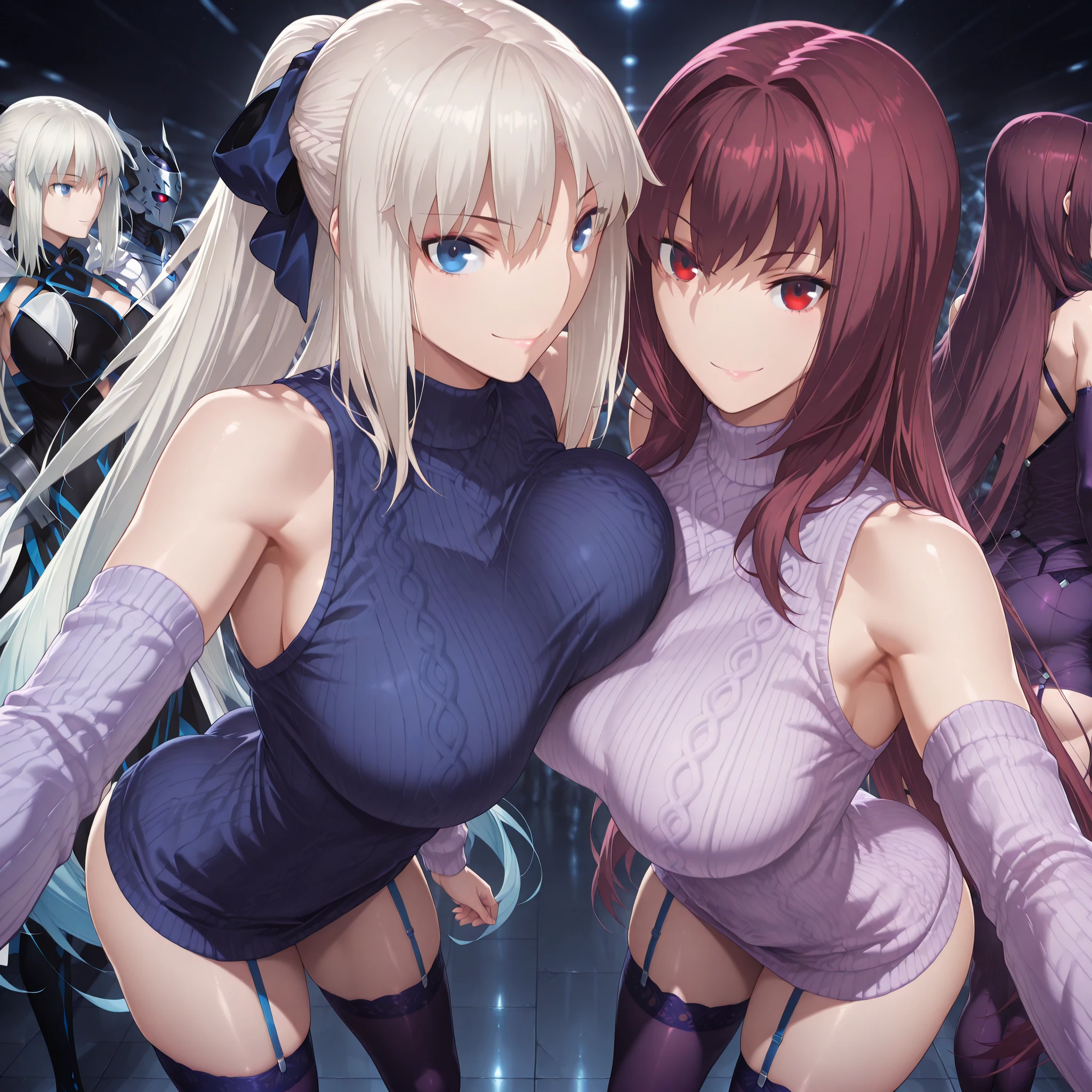 create a female character, white hair, breasts small, thin and blindfolded