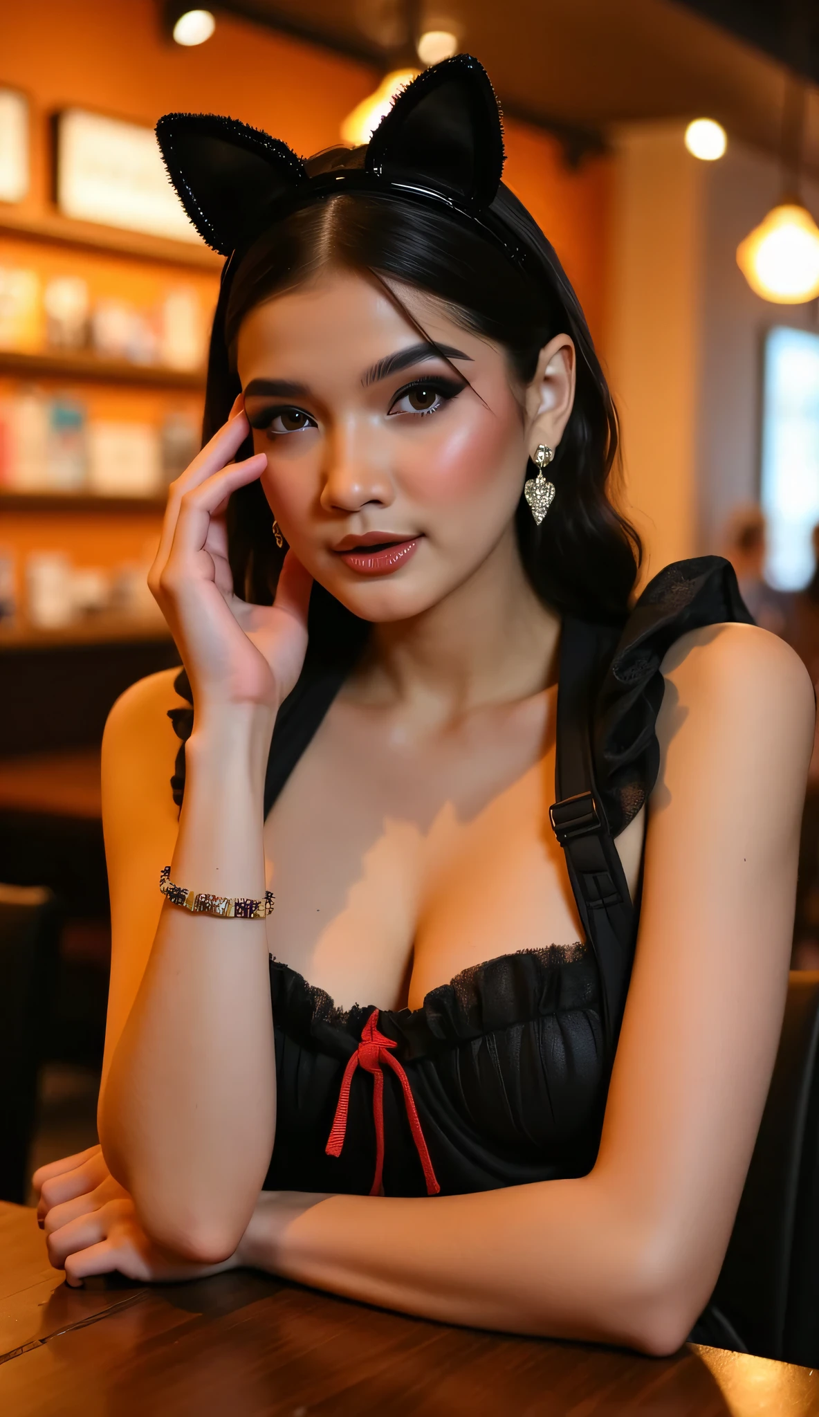 (actual, lifelike), (realistic, photo-realistic), physically-based rendering, good composition, ((large breast:0.4)), (cleavage), slim, erotic vibe, (tight strapless bodycon),