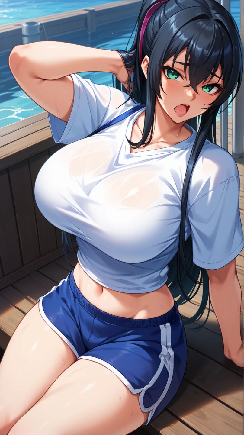 1girl, from side , paizuri, 1boy, penis between the breasts, breasts squeezed together, room, , wet penis, cleavage, , naked,, , ,room, nipples, testicles, inside of the beach house, hiding, beach,