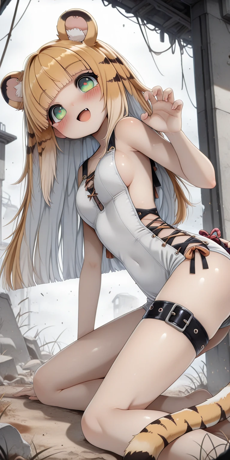 GRANBLUEfantasy,1young_teen_ girl,brown_hair,medium_bob_hair,platina_blond_hair,white_leotard,covered_crotch,thigh-highs,smile,standing,bluesky_landscape_background,slightly_spread_legs,happiness, short_gloves ,solo, r18, navel,relicbuster,short,boots,open_mouth,sitting,knees,blush,shy,piledriver,(crotch:1.3)