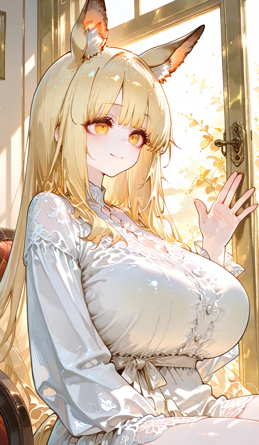 (masterpiece), (best quality), (ultra detailed),(curly hair),(illustration), (1 tall woman), extreme big tits, puffy pointy nipples, pastel orange curly hair, very thin wet white summer dress, freckles, shy, blushed, in a flower meadow, evening, sunset, from below, torn dress, tits hanging out of the dress, scared expression, revealed nipples