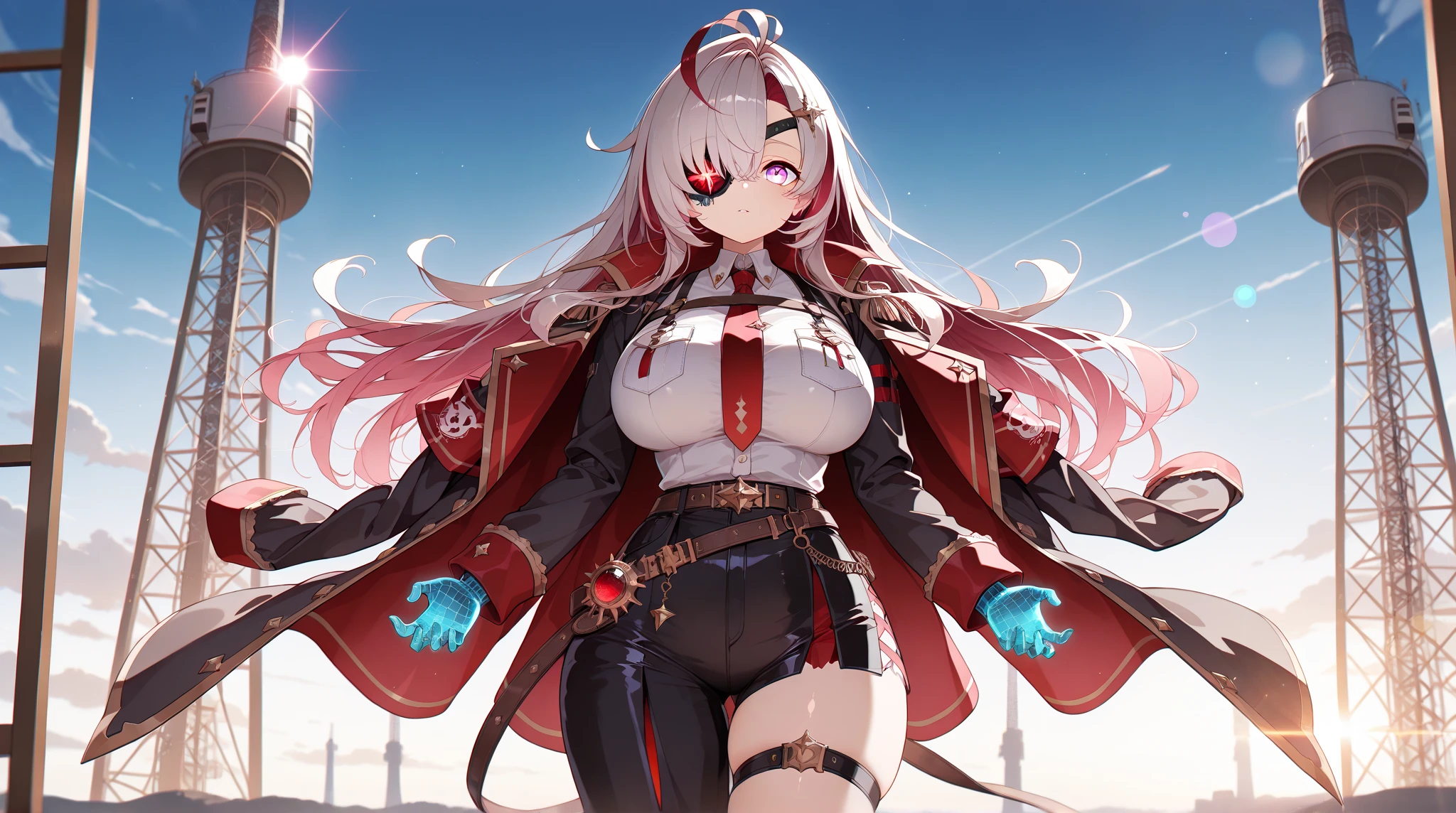 Anime illustration、highest quality、Fantasy、Alice in Wonderland、A dark-skinned, voluptuous female knight、Party Security、English Garden、Xenoblade Chronicles 2、Homura、Big Breasts、Thick legs、Beautiful, shining eyes、smile、Noise Reduction