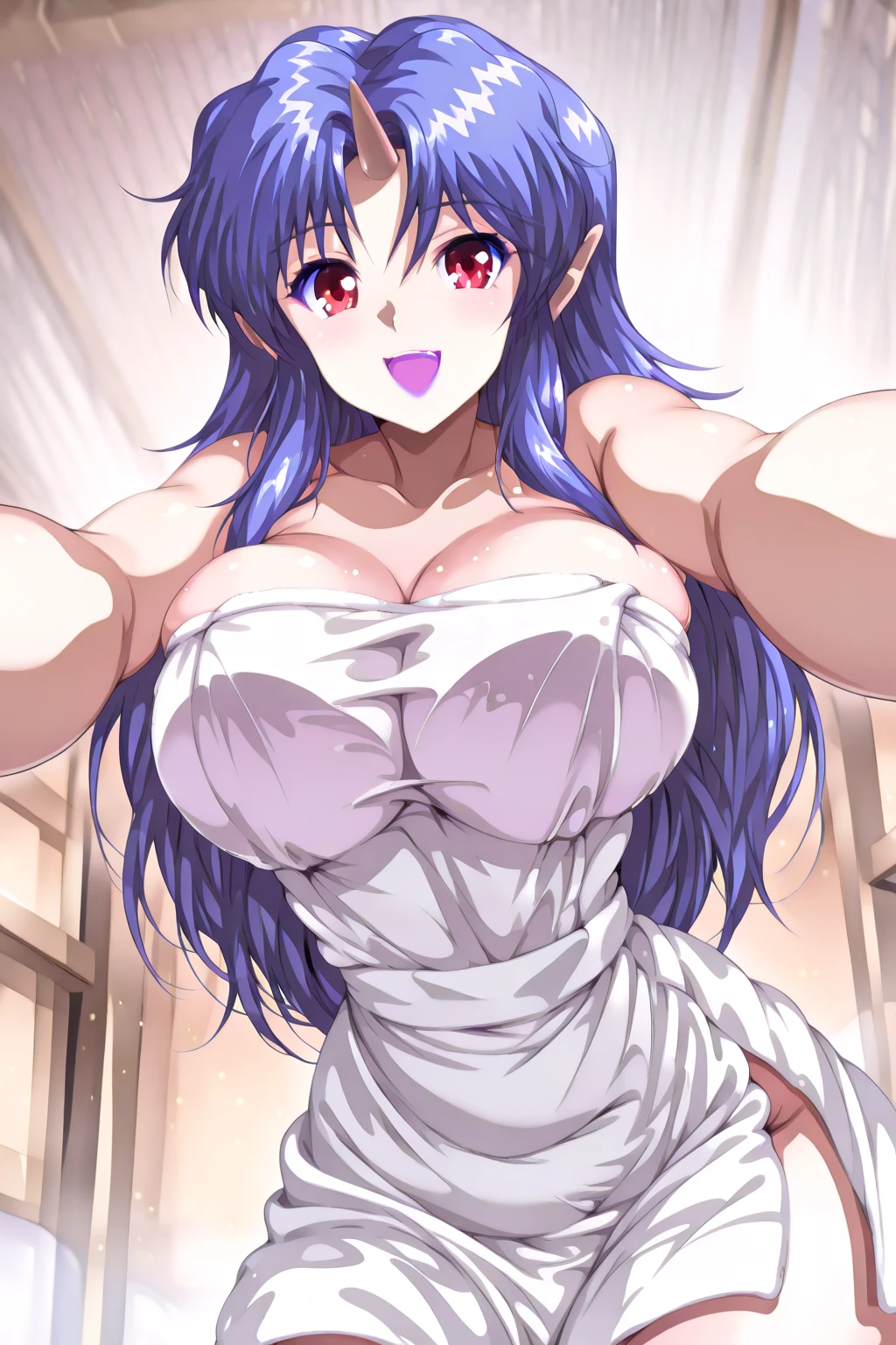 absurdres, 1girl, 1boy, vaginal, sex, (cowgirl position:1.1), huge breasts, ahegao, blush, sweat, juice, screaming, nipples, (realistic:1.3), detailed CLOSED eyes, blue hair, pointy ears, black skin, [soft lighting], [vivid colors], [concept artists], [contrast color scheme]