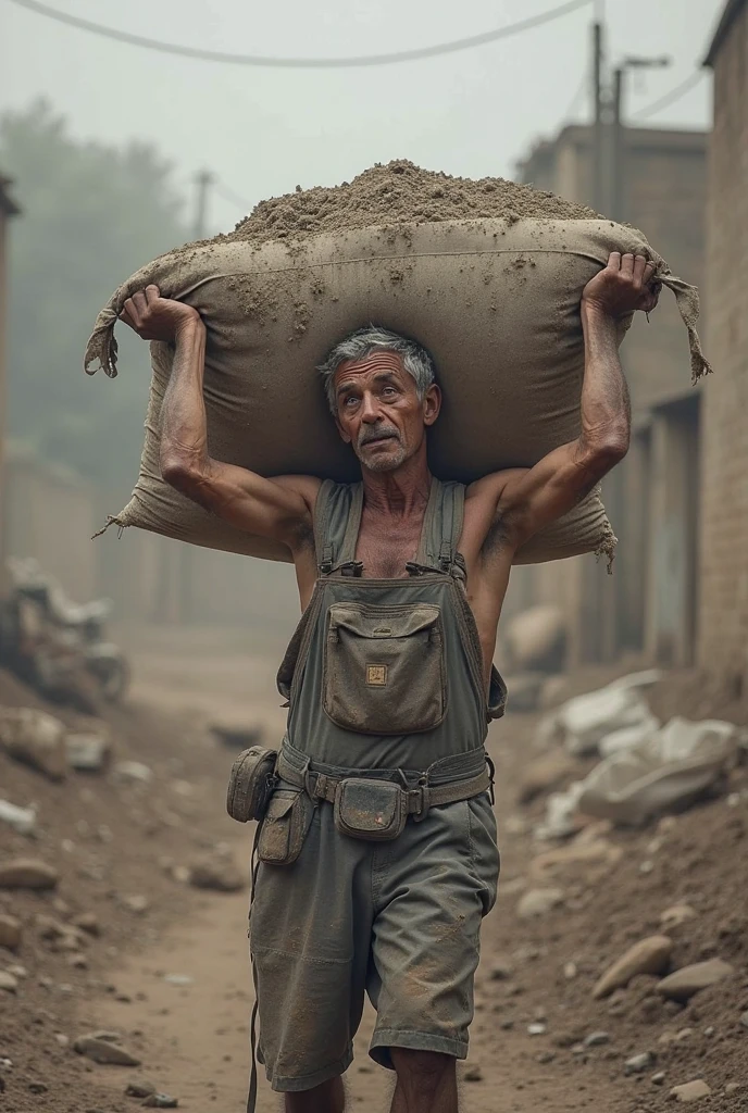 man carrying more sacks, More bags he almost can't take it anymore