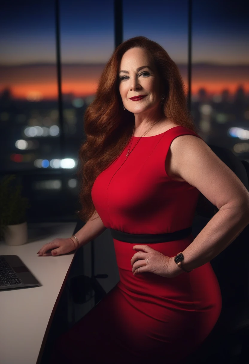 (Uhd, photo of Cami, subject: Noriko, 1/2 Japanese 1/2 Hainu skinny girl with long red hair in a large wheelchair, blue+++ eyes, oval face, LGBTQIA+, queer, punk style, wearing formal dress, buttefly hairclip, tattooes) + (photo of Marvin: full body muscular core style; Handsome American man, very tall and very muscular, smiling, bald, wearing formal gown). They are in a luxurious restaurant having dinner.