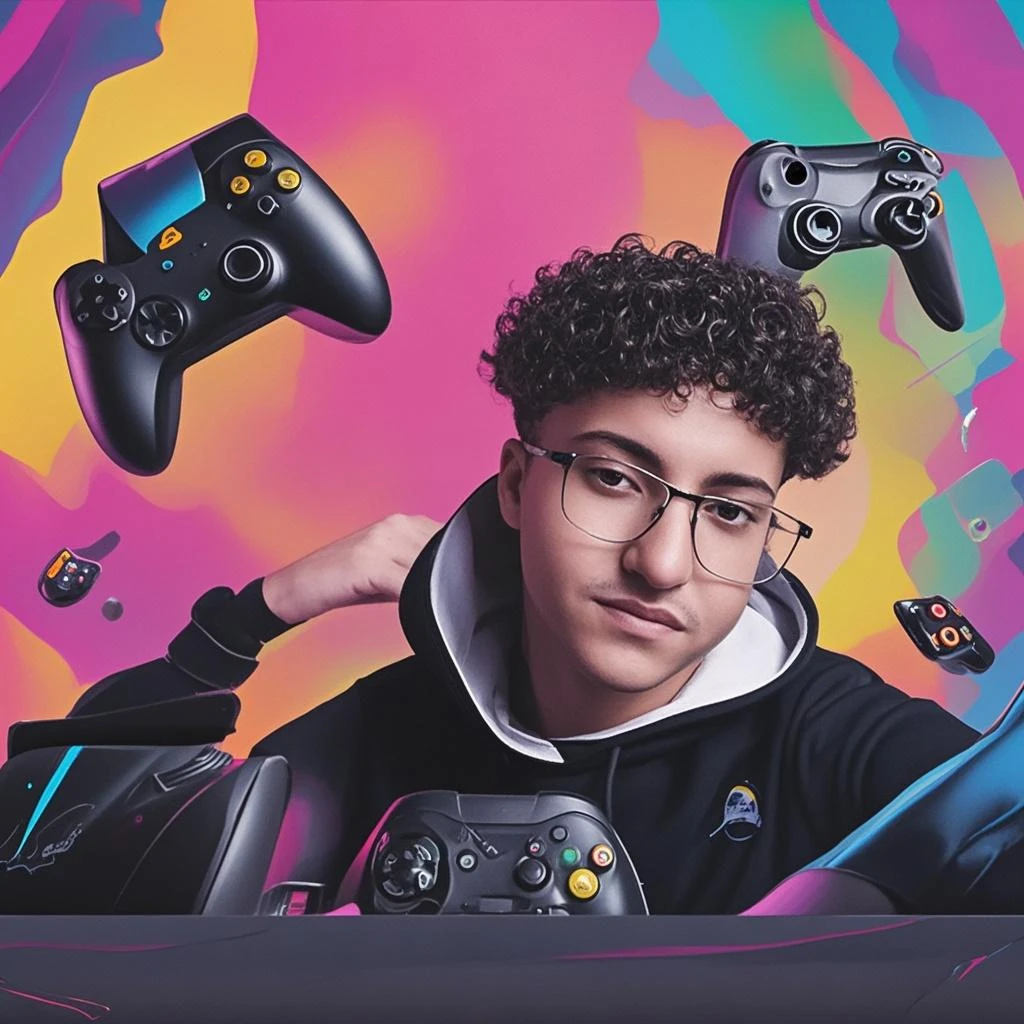 A gamer boy  in a purple background 