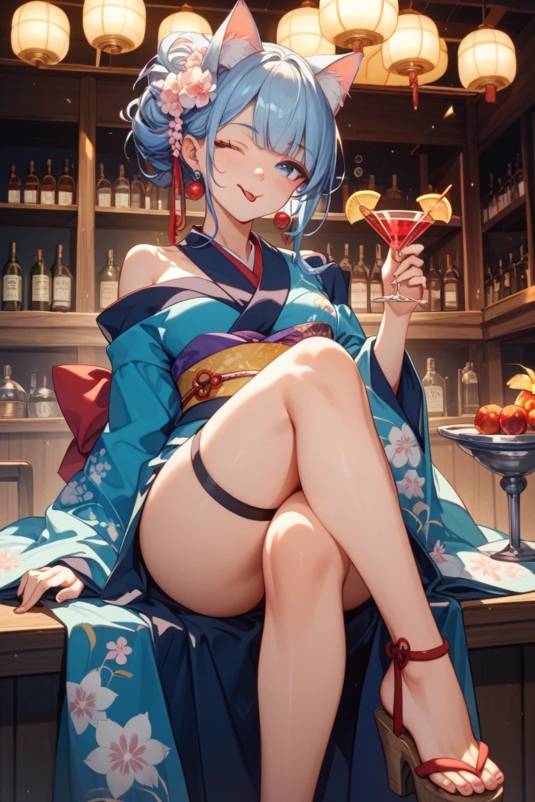 score_9,score_8_up,score_7_up,score_6_up,source_anime,<lora:Cool_Rance_XL_V2:1>,solo,1girl,looking at viewer,blush,smile,full body,[purple hair:blue hair:0.5],hime cut,short twintails,yellow ornament,purple eyes,multicolored eyes,long hair,small breasts,pink china dress,dress shoes,holding tray,shot glass,pose,bare legs,bare arms,cafe,