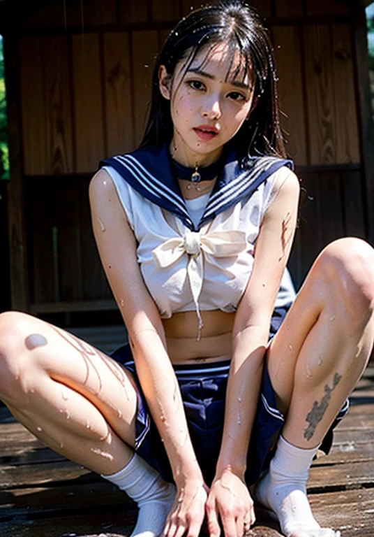 ((8k:1.27), best quality, masterpiece, super high resolution: 1.2,((A girl opens her pussy with both hands while wearing a detailed Sailor Moon costume on the stairs of a building)) , Twin tail hair , looking away,japanese idol,(your crotch is wet),(your pussy water:1.15),(show off your crotch),(18 year old face), full body,(erect nipples), both thighs ,legs spread, realistic pubic hair, (flip the skirt )
