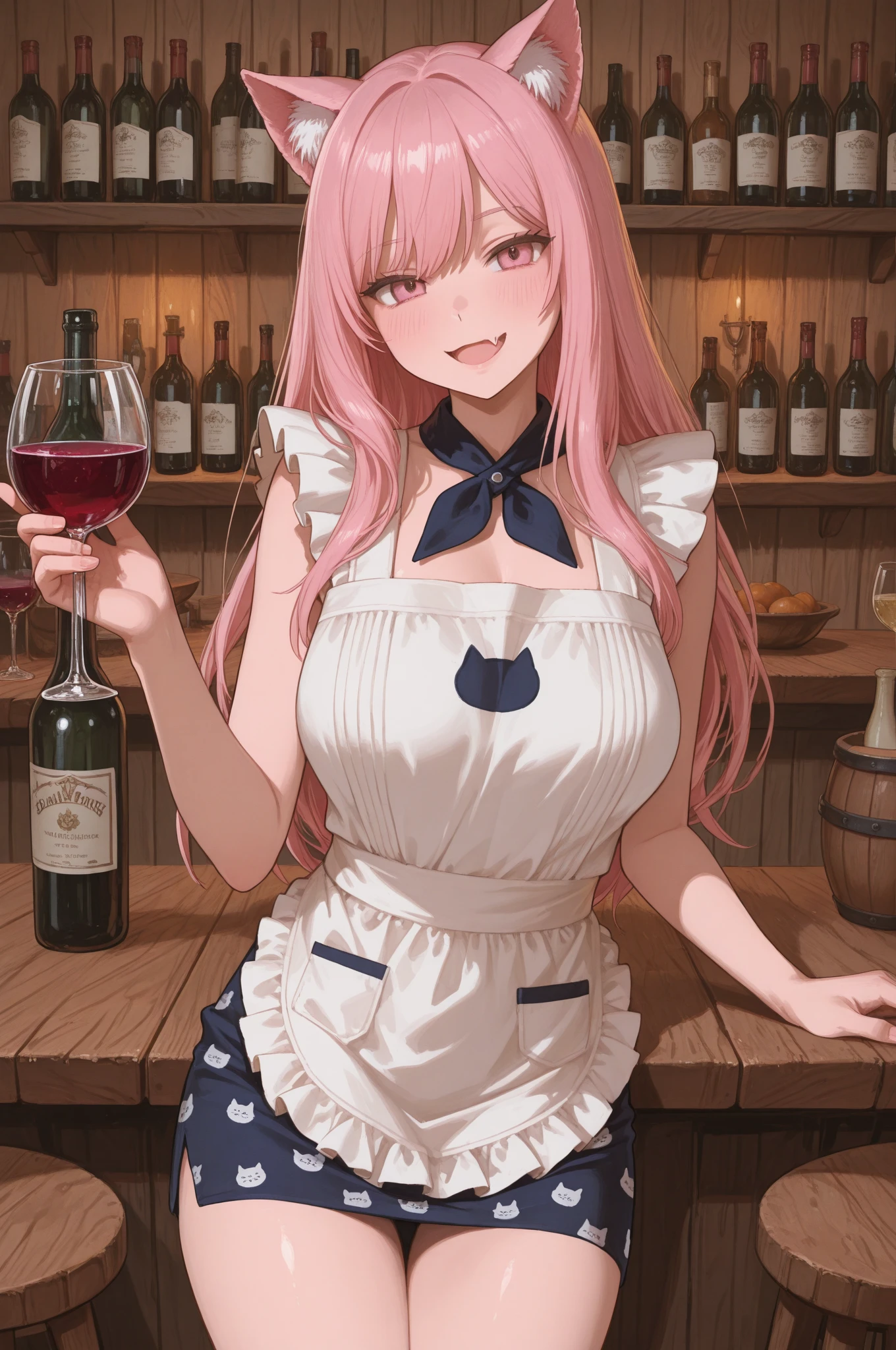 anime girl with pink hair holding a bottle of wine, marin kitagawa fanart, rei hino as a princess, made with anime painter studio, anime girl drinks energy drink, yayoi kasuma, inspired by Leiko Ikemura, illustrious makinami, anime girl named lucy, my dress up darling anime, in anime style, juri misaki