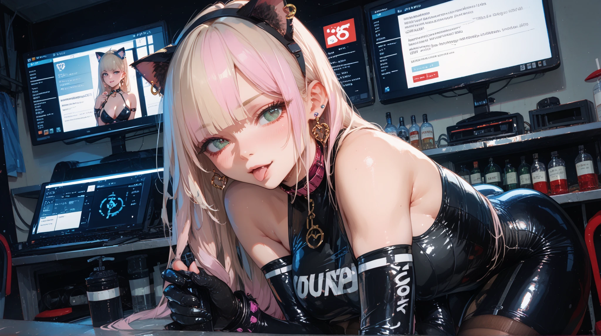 female pervert, ninja, ahegao, triple_penetration, cum, ganguro,