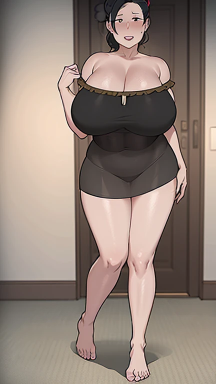 Masterpiece, hi res, absurdres, Best Quality, 4K, detailed, HD, {{Artist:NTRman}},by NTRman, Mature Female, Mature face,green eyes, prominent lips, Big lips, red lipstick, milf, age 40, short red hair,camisole,huge breasts, saggy breasts,thick, skirt, pantyhose, fisnet stockings,blushing, opening door, tattoos, jewerly 