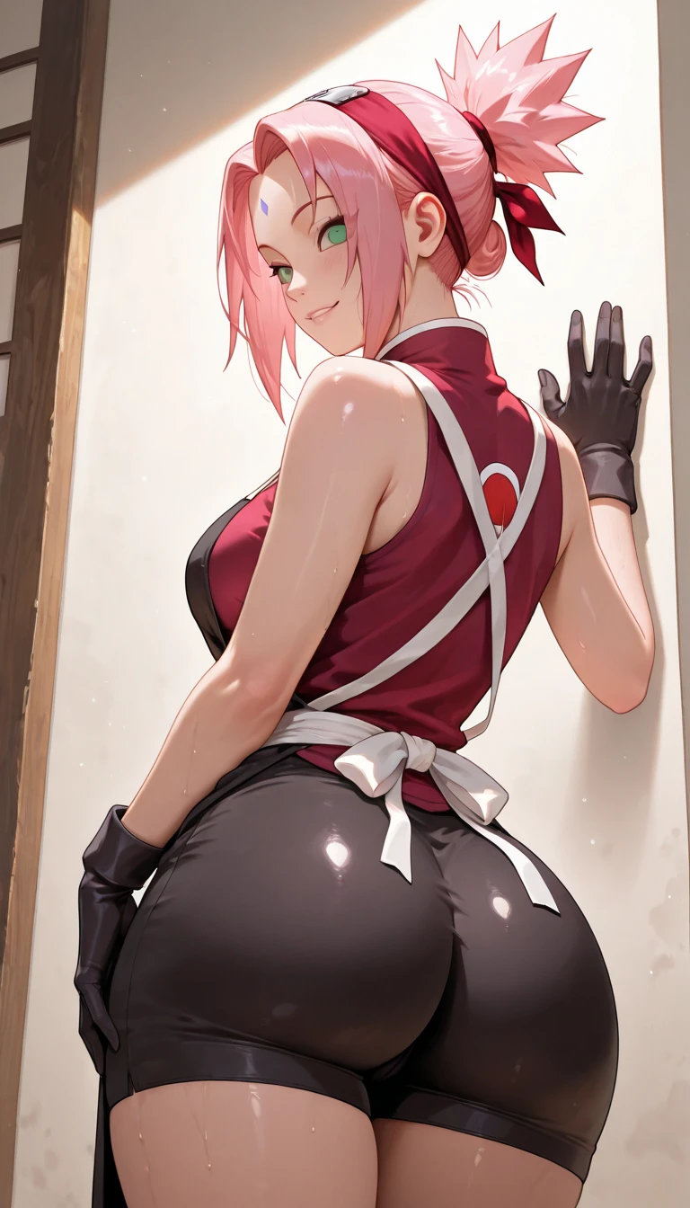 ((1girl)), perfect face, young woman, beautiful face, perfect face, masterpiece, flannery, ((flanneryoras)), red hair, red eyes, ((red tube top:1.3)), ((underboob)), (((small thin Bandeau))), ((red bandeau)), ((huge breasts:1.3)), ((loose top)), ((strapless top)), indentation, bursting breasts, cowboy shot, outdoors, smile :D, facing viewer, ((strapless, bare shoulders)), denim shorts,voluptuous, thick ass,((character front, side and back view))