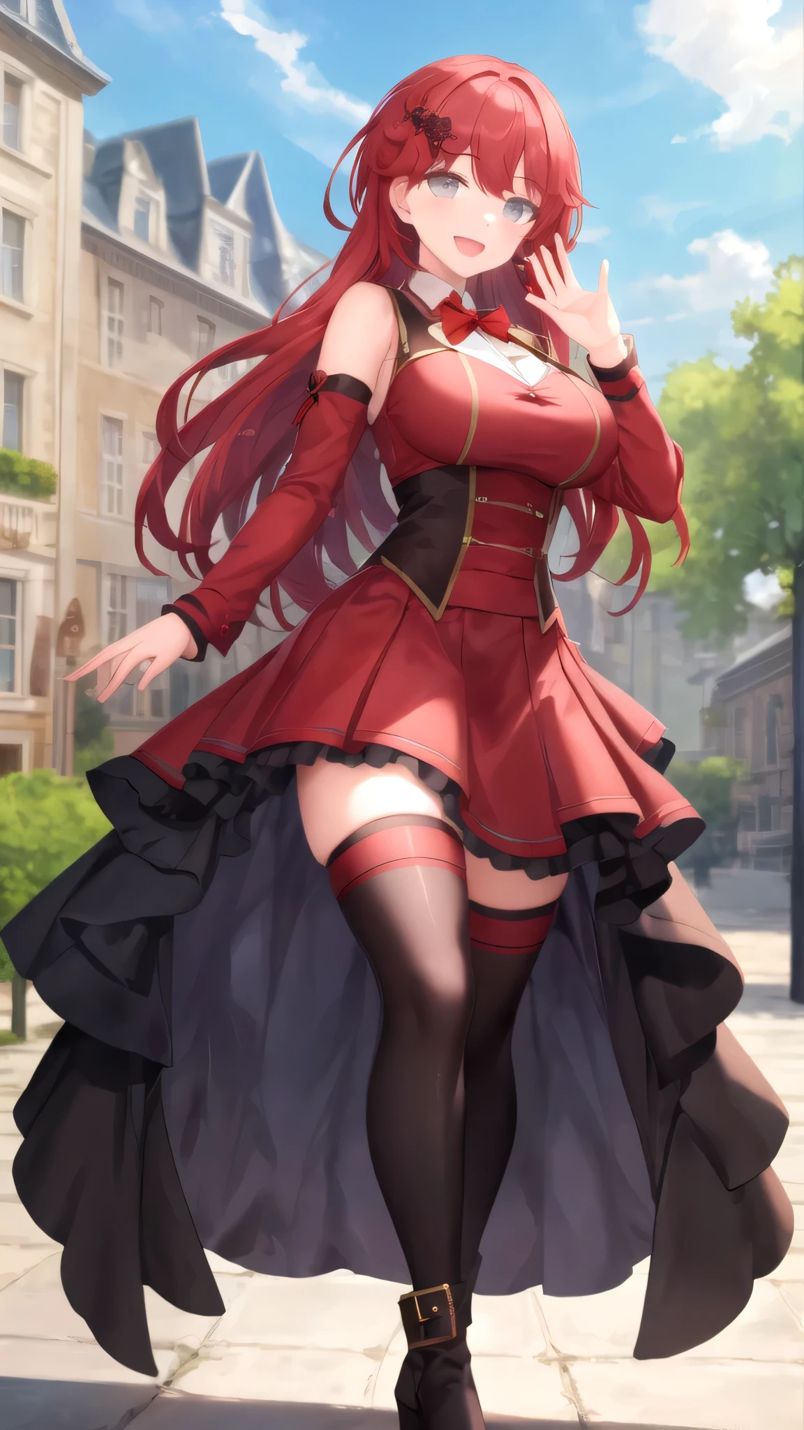 Beautiful woman, full body, hair, dark red, works as a translator, fluent in many languages, dressed as a language teacher