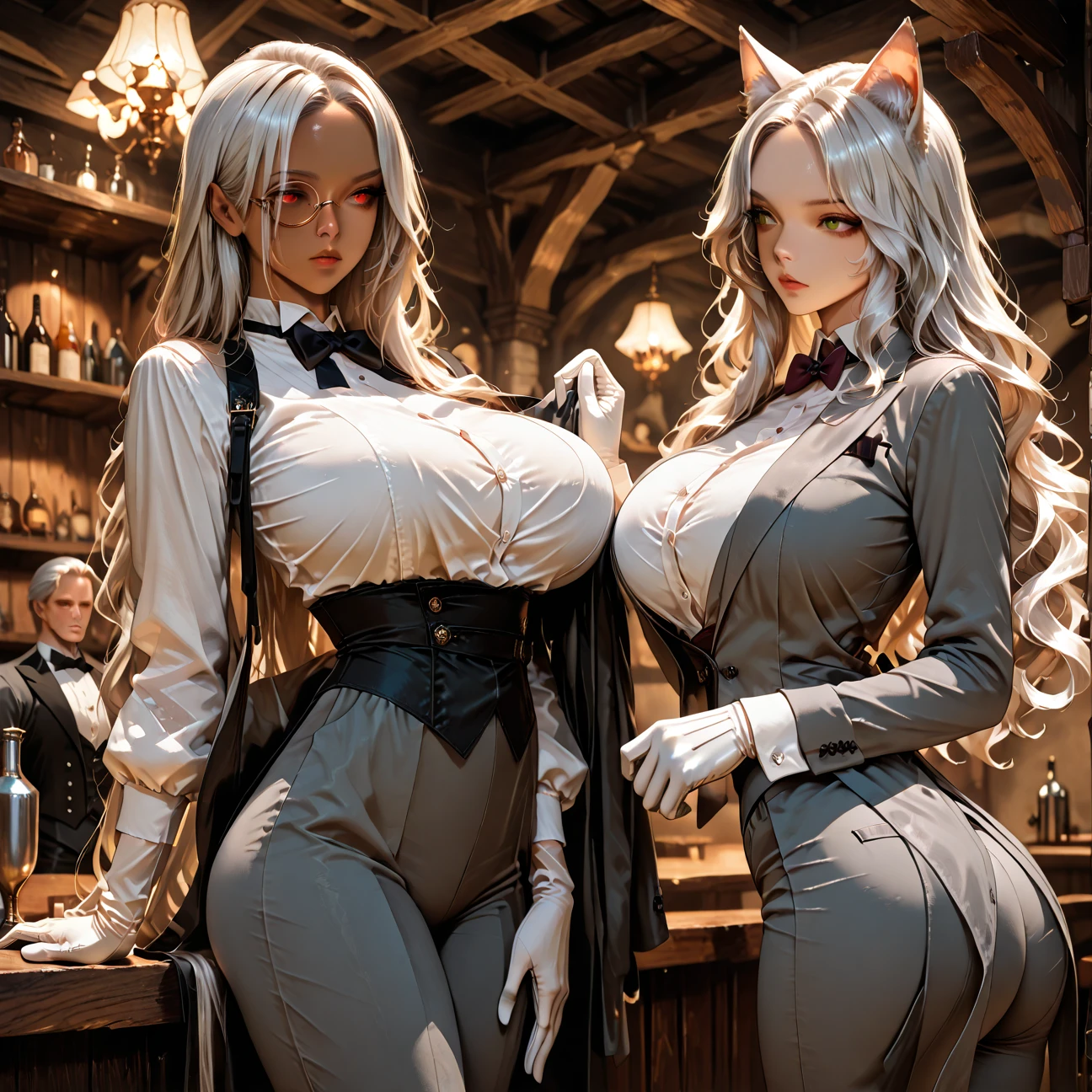Character Sheets, Three types，Shot Full Body，Game Character Design，((Masterpiece, Highest Quality)), Detailed Face, CharacterDesignSheet， full bodyesbian, Full of Details, multiple poss and expressions, Highly detailed, depth, many details，Martial Arts Girl，white and black，holds a spear，Double Ponytail，fantasy style，Surrounded by flames，extremely beautiful，High balance, natural light, lace，lace tights