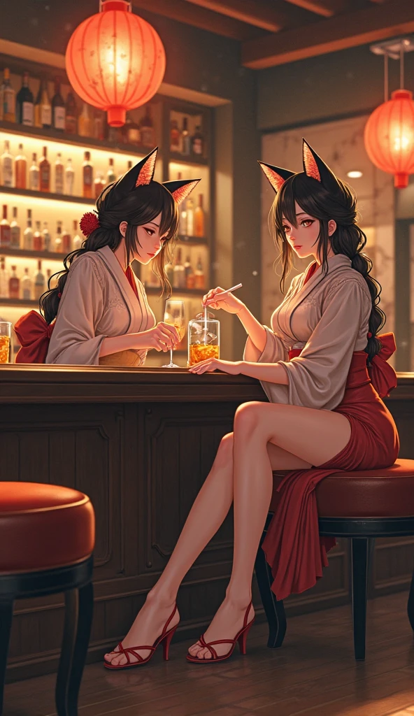 (BENGUS,Edayan):1.2, (hyper-defined art, anime coloring, best quality, hyper-hdr, 8k uhd,  hyper absurdres, (raw sensuality, black woman, black and red striped  thick scorpion tail, , sitting in a  ice cream parlor,  dreadlocks,  headphones,impossibly beautiful african-caribbean features, red and brown heterochromia eyes, sitting,  licking ice cream, backless, sleeveless dress,  thigh lace clogs),  (very dark skin,  voluptuous, curvy, strong, shortstack, black hair, soft face, small wide nose, firm medium breast, curvy hips,  wide hips),hyper aesthetic, hyper-detailed  background), Lusterise, ,({Hyper stylistic, sharp gradients, deep highlights, hyper exposure,  hyper detailed smooth textures),  perfect hands,  hyper perfect , perfect eyes, perfect anatomy, perfect  physiques, amazing skin, hyper-detailed eyes,  hyper-detailed features, salaciously smiling, dynamism,   dynamic lighting, dynamic shading, sensual shadowing,  sensual atmosphere 