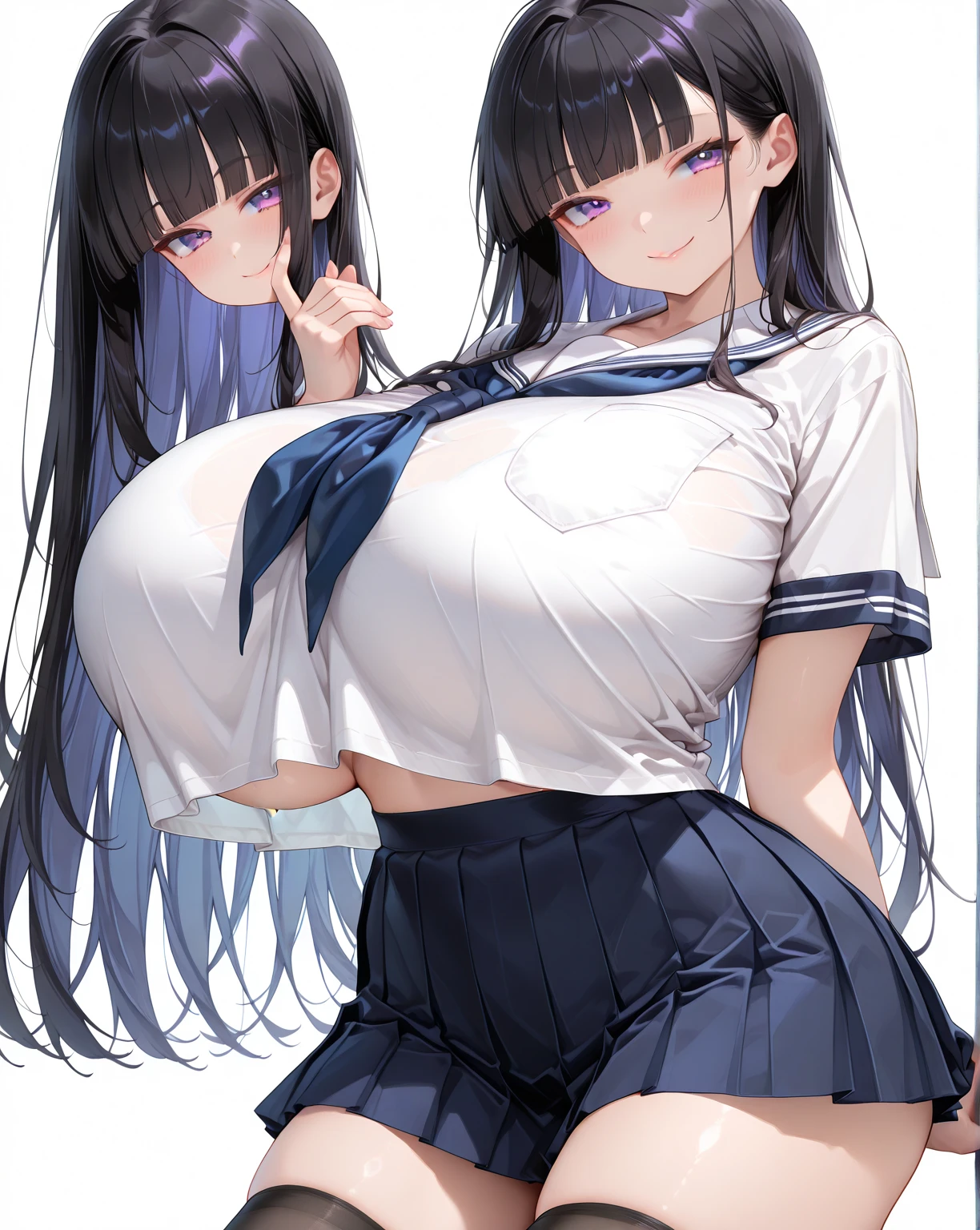 (highest quality:1.4)、High resolution、Detailed Background、(Detailed beautiful face:1.4)、Anatomically correct、(Depict the normal number of fingers:1.2)、(Detailed facial expressions)、Realistic、Beautiful fingers、Beautiful, smooth skin、Teenage beauty、(Huge breasts:1.3)、Perfect body line、Attractive thighs、brown hair、cute hair color、Long Hair、Show off your attractive armpits、Excited、Cowboy Shot、
A short white sailor shirt made of sheer material、White sailor collar、Pleated mini skirt、
White knee-high socks、Sexy panties、String Panties、No bra、No sleeve、(Underboob:1.3)、With legs apart、In the toilet、
(((Looking up at a squatting beautiful girl from a close-up angle:1.5)))、
Squat down、Crouched down close-up angle、In the toilet、
(close-up underwear From below), From below, Are standing, Ass Focus、looking at me with cold eyes、sexual expression、Panty shot、Panty shot、Attractive big buttocks、cute、cameltoe