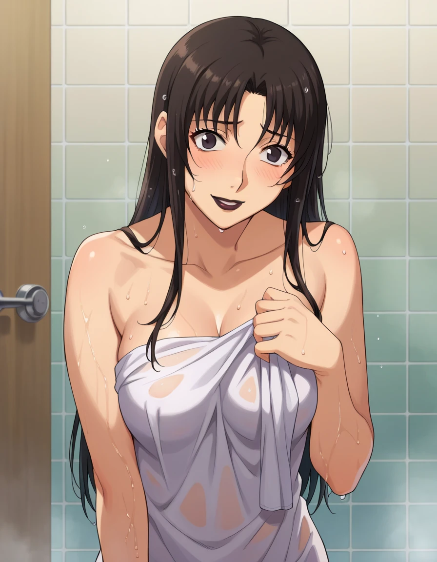 (harayutaka art style:0.7), (hero neisan art style:0.7), score_9, score_8_up, score_7_up, score_6_up, uncensored, misaki gundou, long hair, blue eyes, black hair, glasses, mole, mole under eye, lips, mature female, parted bangs, small breasts, BREAK glow effects, godrays, Hand drawn, render, 8k, octane render, cinema 4d, blender, dark, atmospheric 4k ultra detailed, cinematic, Sharp focus, big depth of field, Masterpiece, colors, 4k, concept art, trending on artstation, Vivid colors, extremely detailed CG unity 8k wallpaper, trending on CGSociety, Intricate, High Detail, dramatic BREAK, 1girl, breasts, dark nipples, solo, nude, female pubic hair, looking at viewer, navel, wet, blush, bathtub, excessive pubic hair, arm under breasts, selfie, bathroom, parted lips, completely nude, forced smile, tiles, breast hold, pussy, collarbone, indoors, bath, bathing, wet hair, stray hair, stray pubic hair, veiny breasts, large areola, wet, biceps,