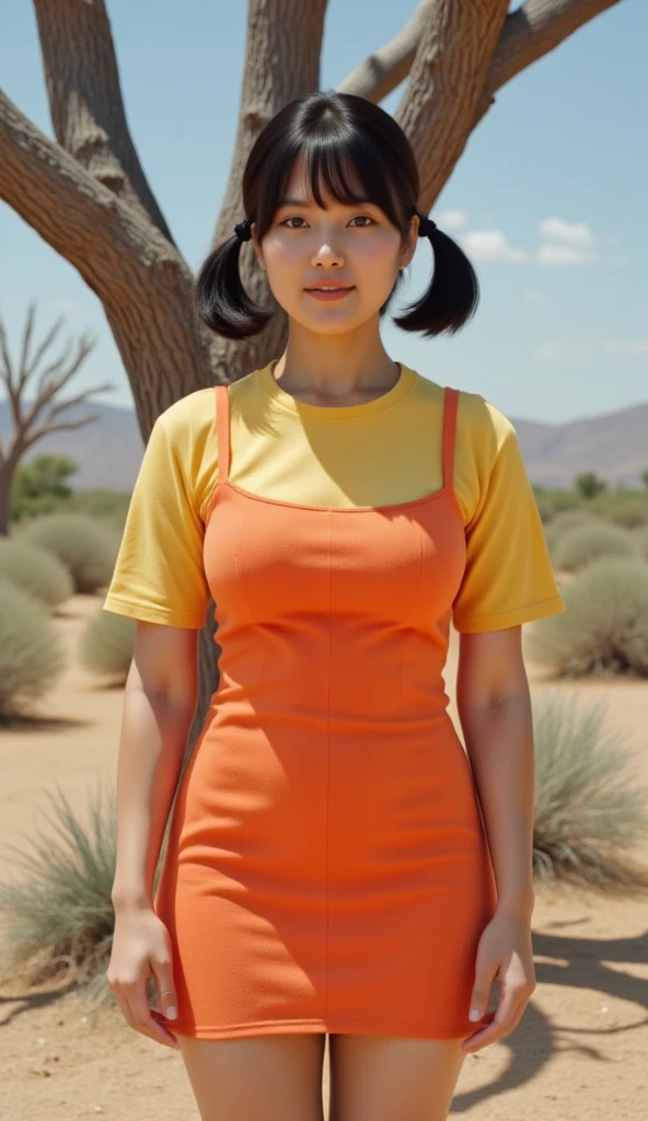analog film photo, photo of an adolescent girl, amber eyes, layered brunette bob cut, tan complexion, Japanese ethnicity, tall stature, athletic hourglass figure, busty bosom, full wide hips, plump round buttocks, wearing a sun dress, strolling through a sunny orange grove, RAW Photograph, dslr, soft lighting, high quality, film grain, Fujifilm XT3, detailed skin with visible pores, insane details, masterpiece, 8k, 35mm photograph, dslr, kodachrome, faded film, desaturated, grainy, vintage, Lomography, stained, highly detailed, found footage, close-up shot