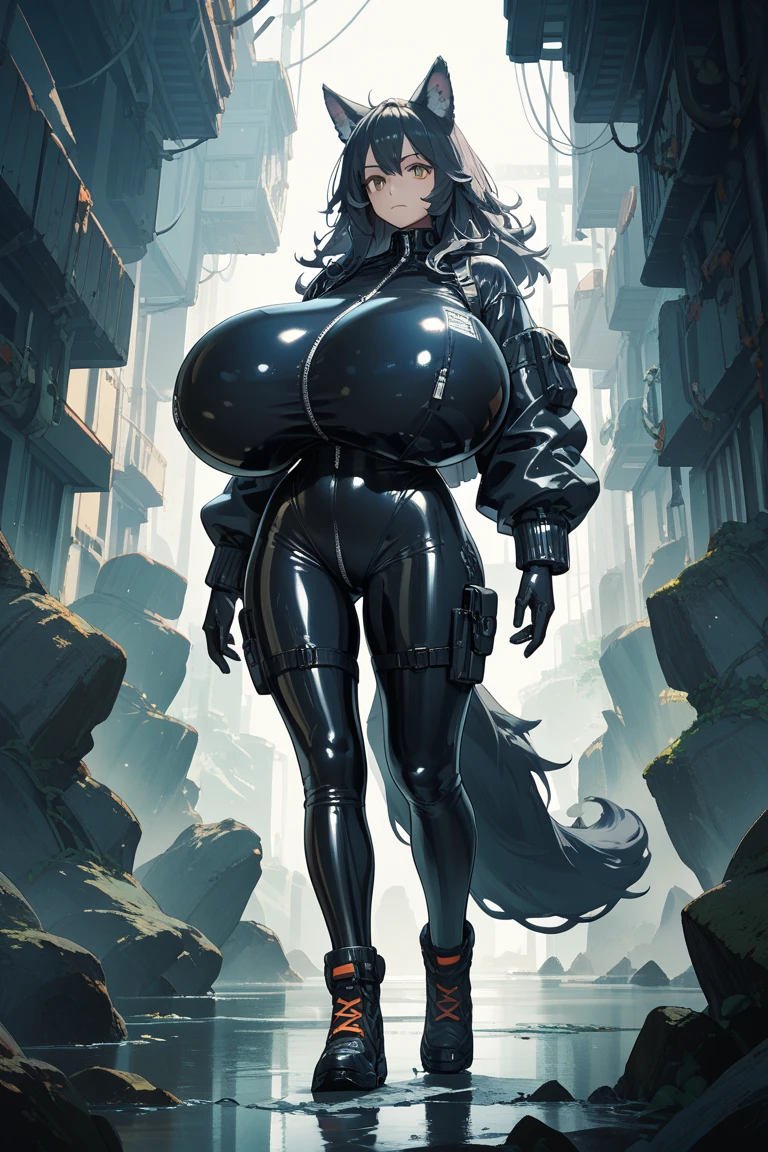 bunny ears，Bunny sexy costume, rabbit tail，Blank, Star, black hair,A girl kneeling，photo photo，Unreal Engine 5 Realistic Rendering,(cover comic magazine:1.6)，game character, role player, Standing on Kyoto Castle, pretty face, arm tattoo，chest tattoo，ace of spades，Tattoo of the abdomen，body surreal，thick muscular，excellent!! Types with bobelon, big case, Body moisturized and shiny, purple short hair，Black latex clothing，Put your hands behind your back，M-pose，business attire，heart-shaped，MILFs，black body stockings，side view