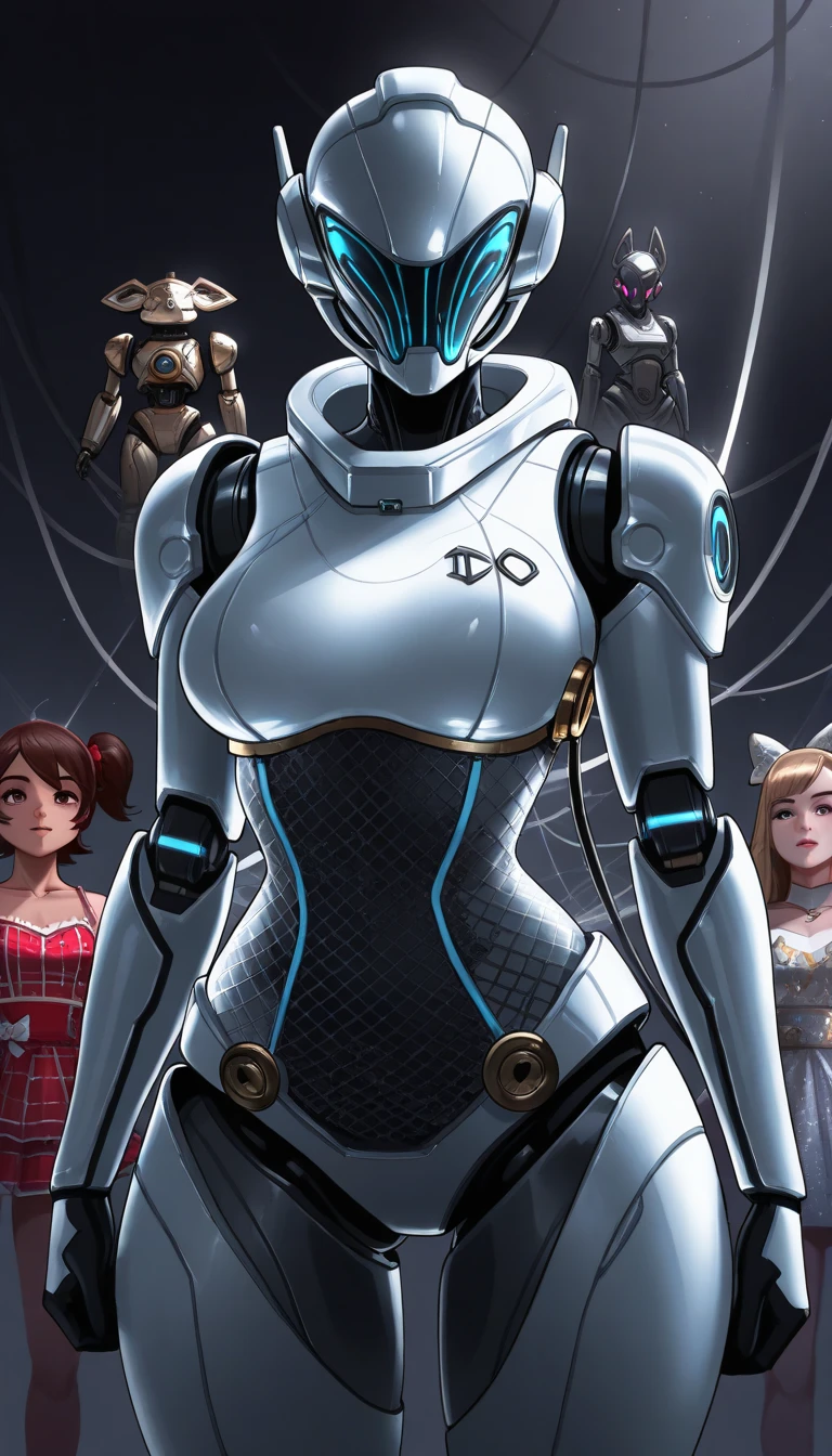 Multiple robot women, They all have perfect human female faces.., Everything except the face is a machine.., Not everyone is dressed, brown hair, Wavy Hair, Hazel Eyes, Very detailed, smile, Everything except the face is a machine.., They all have mechanical limbs., There&#39;s not enough clothing for everyone, All exposed internal skeleton, Everyone has a different colored endoskeleton., full body shot, clone, Millions of Robot Girls, Crowded, Robot girls are marching in the background., Everyone is showing each other their bodies, Embarrassing