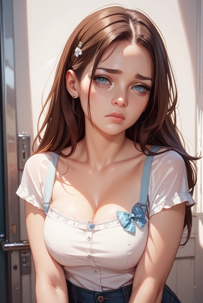 One person, solo, chest, Open your mouth, ponytail, Brown Hair, 大きなchest, chest,Horse ears, ribbon,