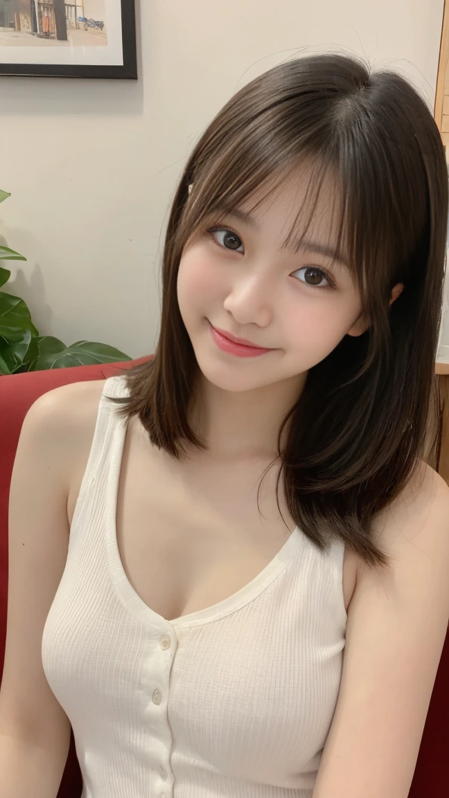Japanese　cute　she　21 years old G cup　Blushing, One girl, Shortcuts, Black Hair, Simple Background, Smiling with teeth showing, awkward, Droopy eyes, Contemptuous eyes, Red face, A seductive smile, get drunk, Shy, anxiety, The whole face turns red, Eyes Wide Open, Mischievous, Textured skin, Simple Background, First Person View, Smiling with teeth showing, Sticking out tongue, Naked white t-shirt　See-through　Uneven face　Double eyelids　Small Nose　Brown Skin