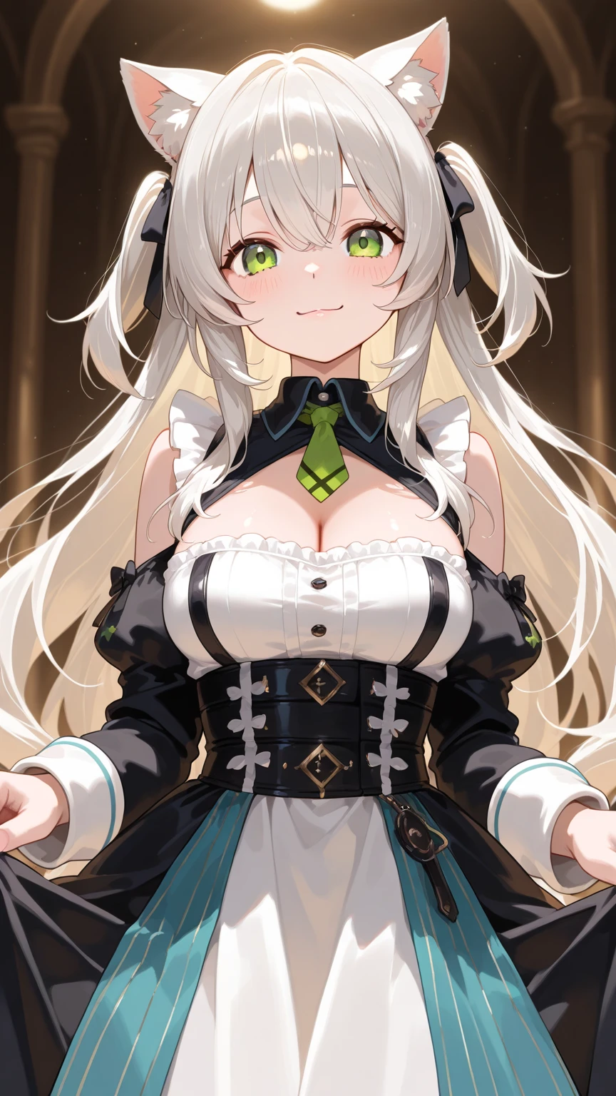 (gigantic_breasts:1.1), nipples, cleavage, naked, mature female,
lynette, animal ears, cat ears, animal ear fluff, long hair, tail, bow, cat tail, pantyhose, cat girl, long sleeves, braid, cleavage, black pantyhose, skirt, star \(symbol\),
park, 
 <lora:lynette:1.0> , <lora:hairdetailer:1>