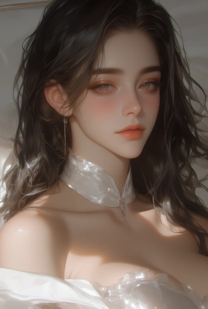 young girl brown hair, ( envuelta en una White skin)* eyes are a deep blue-green color, White skin, ruddy cheeks, sincellied nose, small pink lips,gentle and flirtatious look, , renaissance dress, delicate features, 17 years