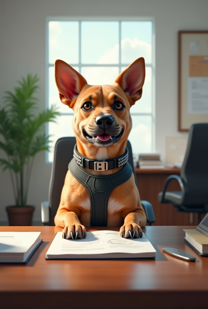 Dog working an office job