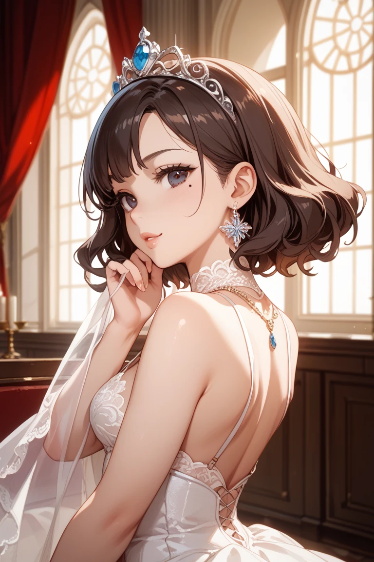 ((Biologically correct limb count))、(( Full-body photo including face))、4K、((Standing position))、masterpiece、((Focus on the face))、((Symmetrical facial features))、Eye for detailed depiction、Beautiful blue-haired woman、Excellent style、Beautiful clavicle、Beautiful feet、Beautiful Hands、Glamorous body、(stockings、garter belt、High heels）、Facial detailing、Small earrings、necklace、(No sleeve、Pleated skirt、Completely naked)、Lighting High Heels、tie、sunny、(((Photo frame with white border)))、Seductive posture、((Looking up))、(Low - Angle、A camera angle that captures the inside of a skirt from below)、Silk gloves、(((Black Hair、The hair is golden)))、(((Moments of ecstasy)))、((Looking back))