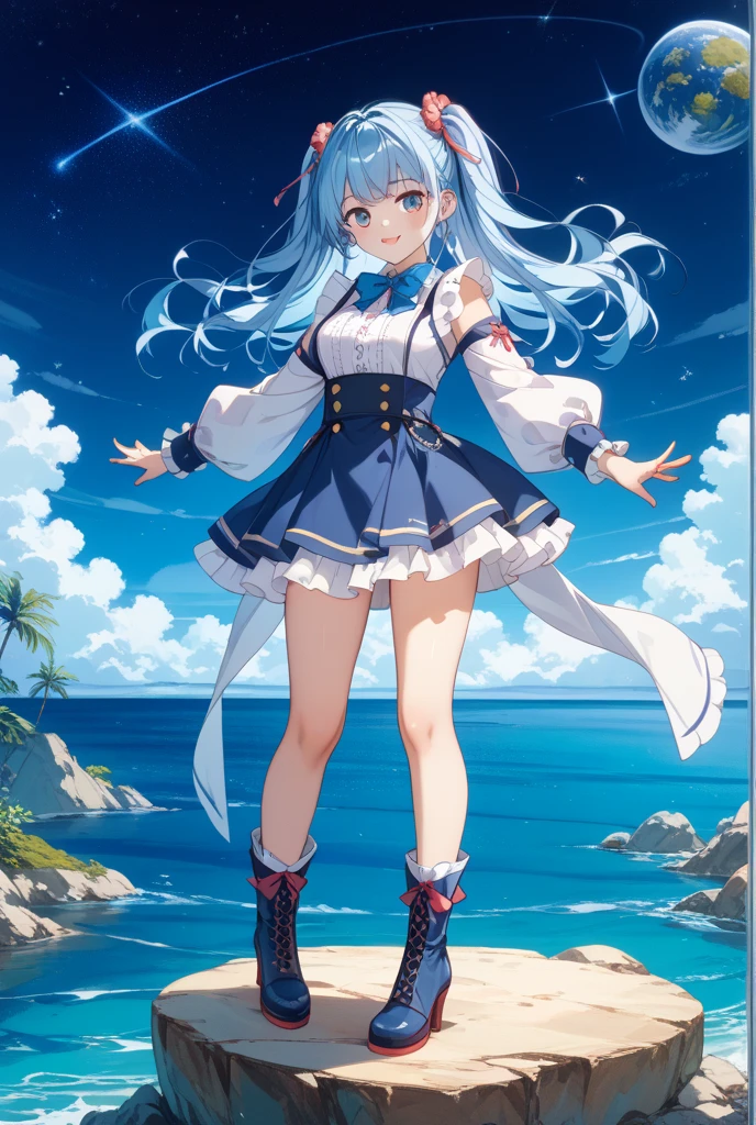 best quality, intricate details,, best quality, intricate details,
1girl, white hair, blue eyes, sharp eyes,messy hair, blue highlights, sharp teeth,multicolored_hair,long hair,
virtual_youtuber, gawr_gura, <lora:gawrGuraHololive_v3:0.8> gawr gura,
shark teeth design, bare legs, shark girl, shark print, shark hair ornament,
flowing water, space background, black background, nebula