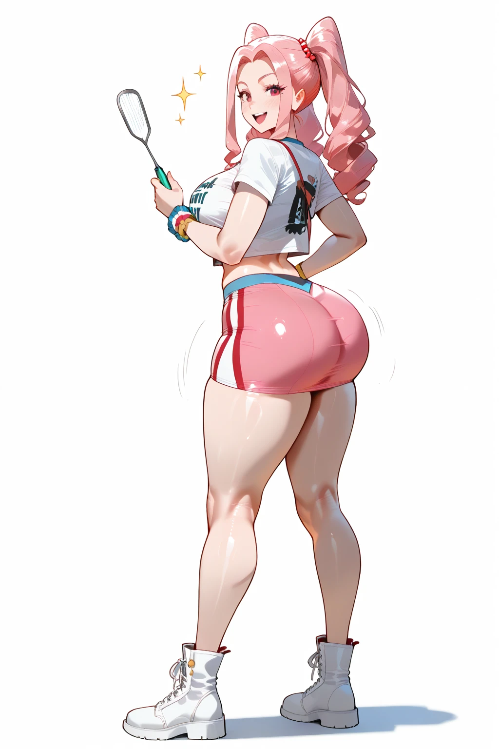 (melhor qualidade:1.3), (Qualidade 4K), 1 mulher madura, Mina Ashido de boku no hero, ((rosto detalhado)), (corar), cidade, (Shorts), big ass, sexy bikini 