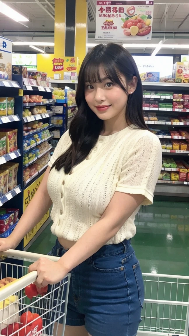 (((full bodyesbian)))、((Girls' High School Uniforms))、((１a person))、Close to the subject、((a chool buildings)))、(((ssmile)))、(((Girls' High School)))、((a beauty girl))、((cute sexy pose))、Photorealsitic、Beautiful detailed eyes、Hyper-Realism、highcontrast、Ultra HD、realistic skin textures、Top image quality、top-quality、超A high resolution、Fine details、Very meticulously, white background, (Saggy medium breasts:1.2), realistic, , medium hips, slender, fair skin, naked breasts, brown hair, beautiful woman, smile, eyelashes, highly detailed face, white background, thicc, fair skin, naked breasts, brown hair, beautiful woman, eyelashes, highly detailed face, Feeling ecstasy Squat down, super realistic, (An expression of ecstasy), spread legs, Feeling ecstasy Squat down, super realistic,  Real nipples, Real pussy, NSFW, be tall、wearing sandals、(I&#39;m shopping at a nearby supermarket: 1.5)、Pushing cart、
