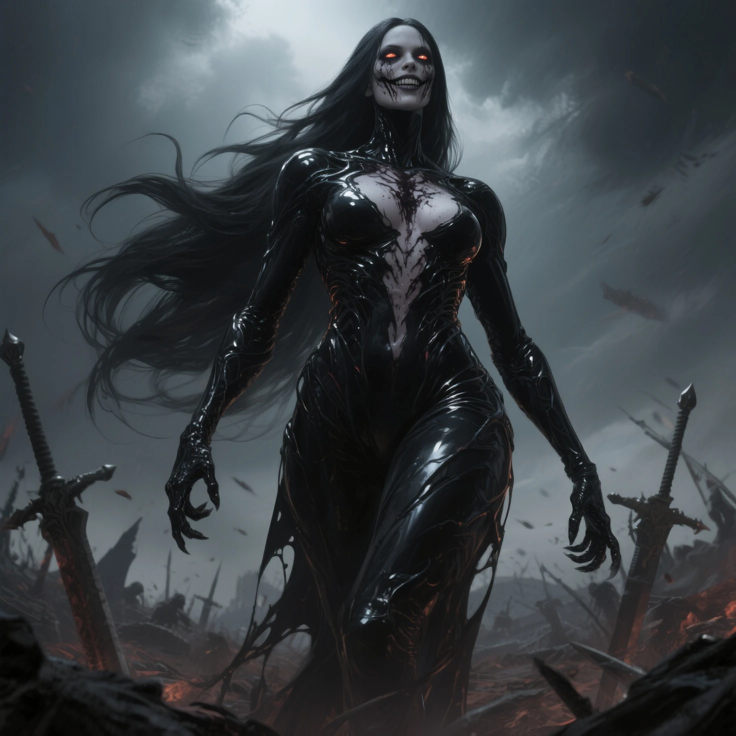 4K, Masterpiece, highres, absurdres, edgDeathKnight,a woman in dark armor ,wearing edgDeathKnight armor, <lora:edg_DeathKnight:0.75>