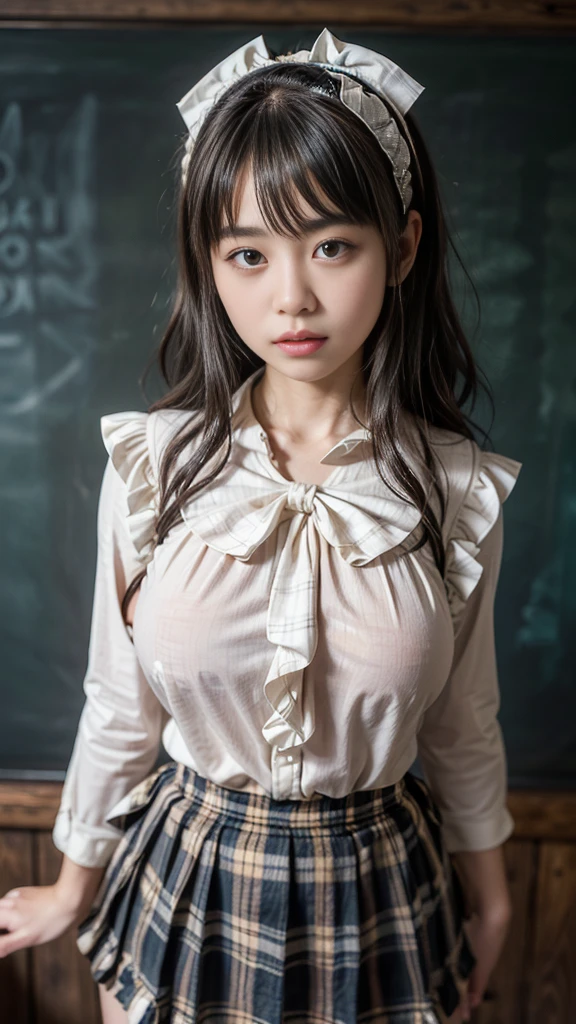 ((1girl, bangs, black eyes, black hair, blunt bangs, bow, bowtie, can, checkered skirt, grey skirt, holding, long hair, looking at viewer, plaid, plaid bow, plaid pants, plaid skirt, red bow, red bowtie, school uniform, see-through, shirt, skirt, soda can, solo, white shirt)),
/ /High quality texture, intricate details, detailed texture, High quality shadow, a realistic representation of the face, Detailed beautiful delicate face, Detailed beautiful delicate eyes,a face of perfect proportion, Depth of field, perspective,(big eyes:1.2), perfect body,distinct_image, (finely detailed beautiful eyes and detailed face), light source contrast,photorealistic, realistic,// <lora:FakeBreastsV8:0.1>, fake breasts,(huge breasts:1.1),(gigantic breasts:1.1),<lora:more_details:0.35>,(pureerosface_v1:0.5) , (ulzzang-6500-v1.1:0.5), <lora:epi_noiseoffset2:1>, <lora:add_detail:0.3>, <lora:GoodHands-vanilla:1>