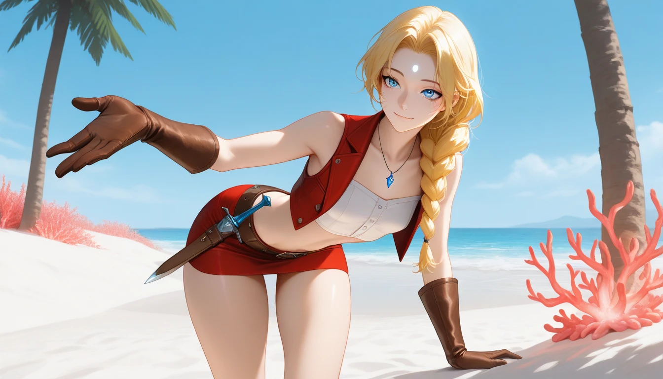 Pretty Female, Windblow blonde hair, glowing blue eyes, realistic, masterpiece, high detailed, 4K, beach background, high detailed light, little smile, white skin
