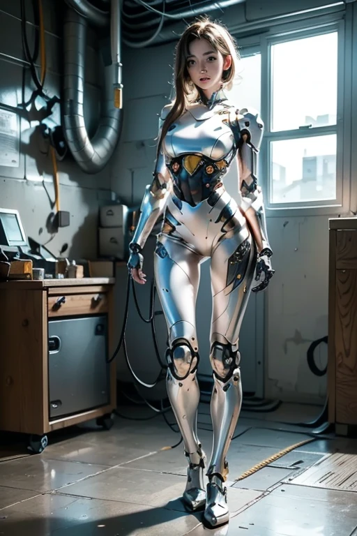 1girll,Perfect facial features,delicated face,Mecha,(cyber punk perssonage:1.3),Put on a black-gold titanium mech,Bring headphones,shelmet,Super complex helmets and headphones,Illuminated helmet and headphones,glowing jewelry,Glowing earrings,Glowing necklace,inside in room,Electronic wire background,best qualtiy,tmasterpiece,Movie filter presetovie level lighting,C4D Rendering,rendering by octane,Realistic metal surface,((Brushed metal surface texture)),((with light glowing)),Glow,(fully body photo:1.5),(Mechanical heels:1.5),High chiaroscuro,
