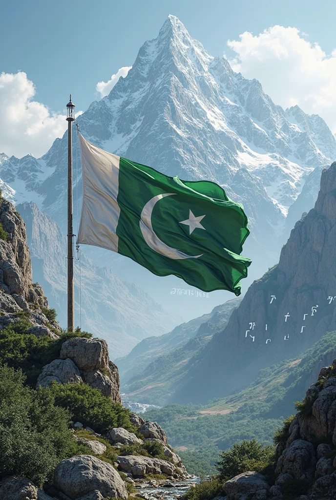 Pakistan flag image with beautiful mountain