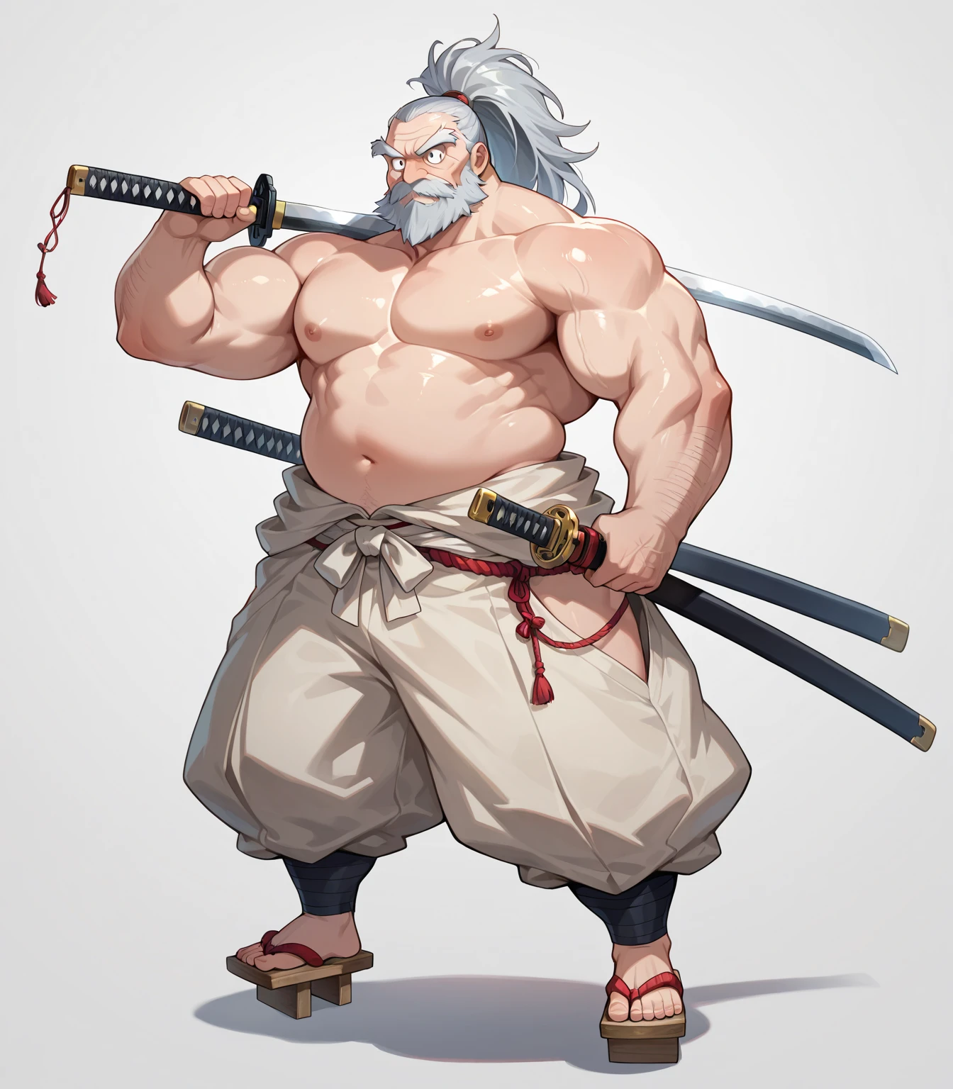 huge muscular samurai, old man