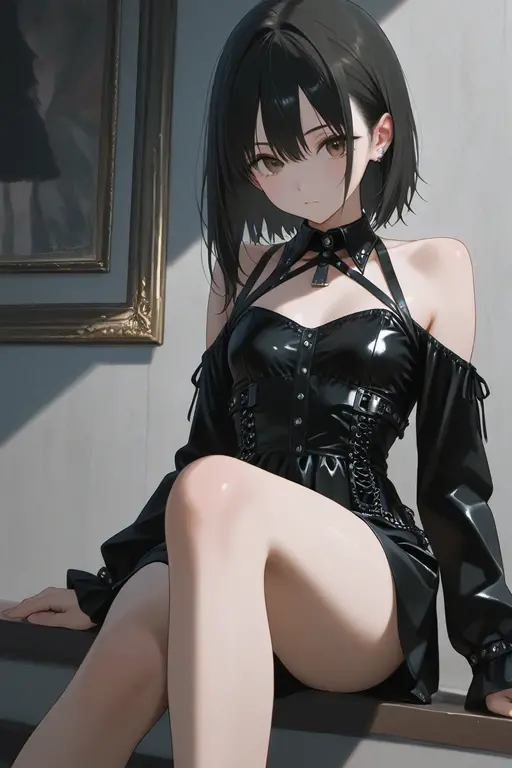 masterpiece, 最好of质量, 聪明of, 强of, of, 有着长长of卷曲金发of美丽女人, blue eyes, Black mini skirt, High heel, leather jacket