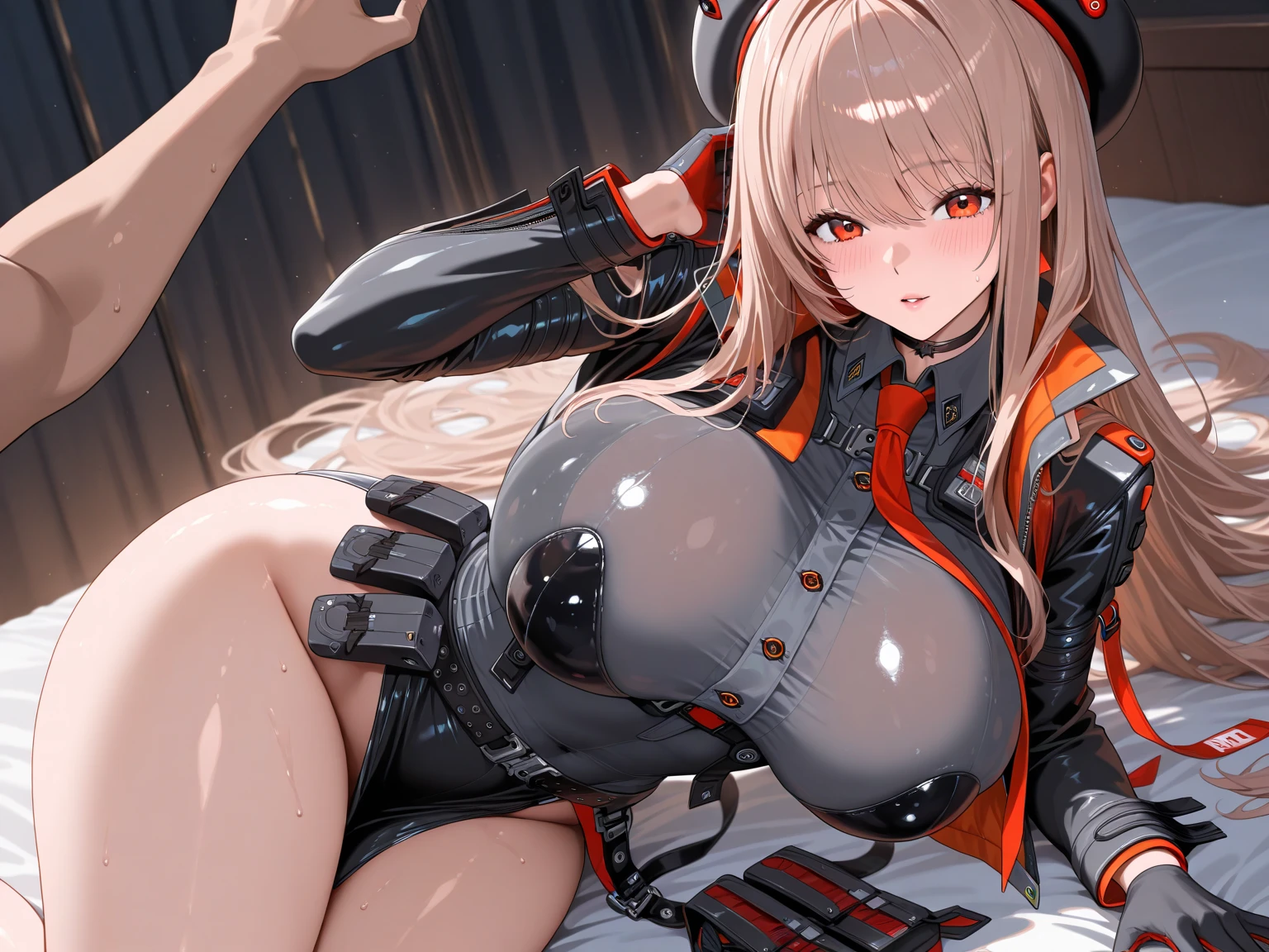 1girl, large breasts, thighhighs,solo, thigh boots, black skirt, black footwear, (((masterpiece,high resolution,best quality))), solo, blonde hair, on back, looking at viewer, open mouth, solo, blush, wet clothes, heart, arms up, wet, huge breasts, short hair, pervert, white panties, himiko toga, bdsm, shibari, restraint, bondage ropes, rope, tied up, restrained body