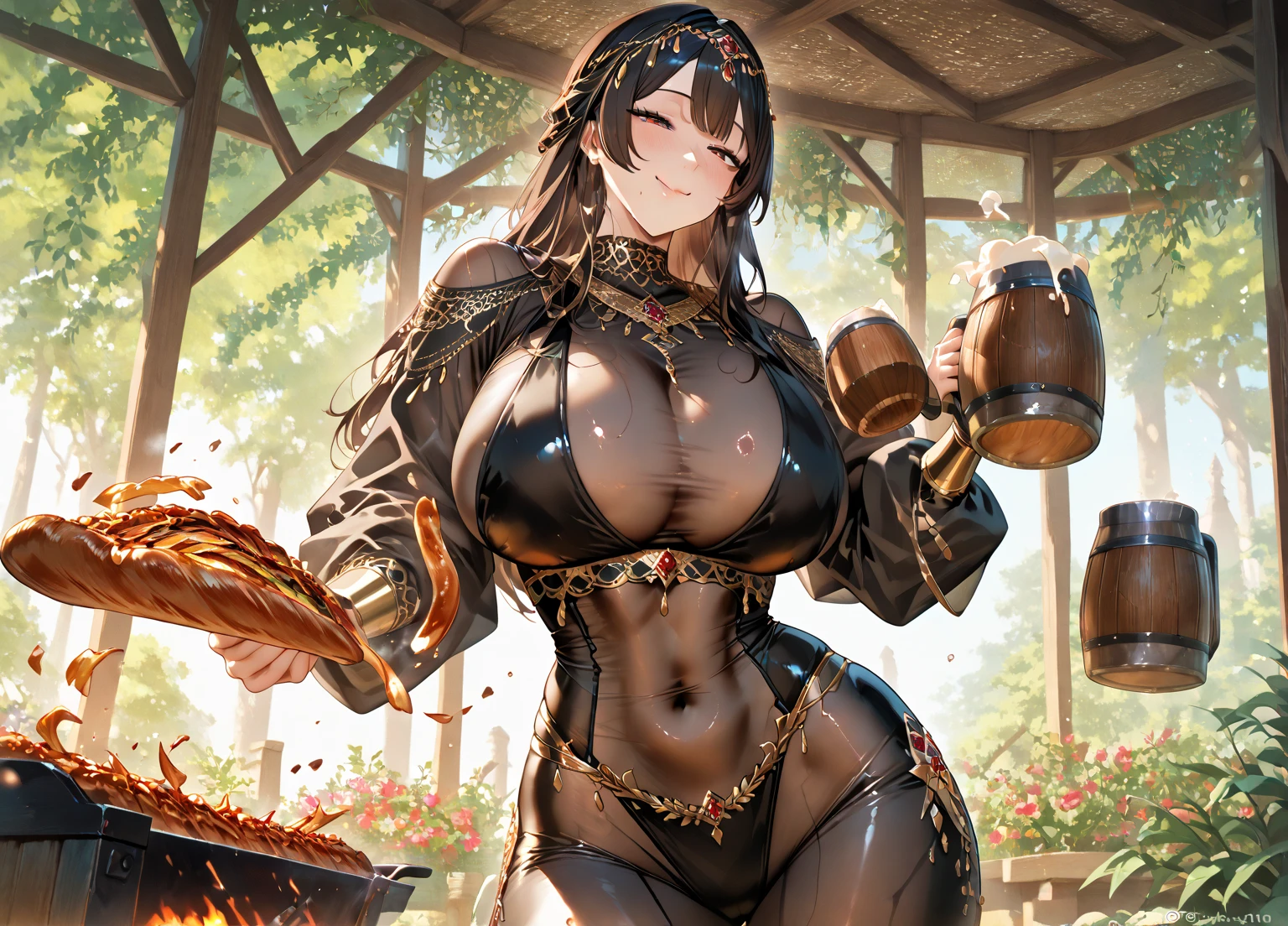 Dark-skinned girl with short, braided brown hair , medieval clothes , Eyes red , medieval clothes pretos e marrom