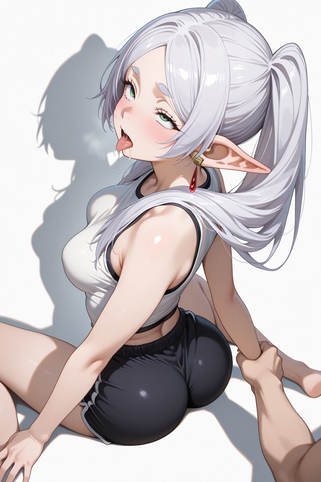 She is a silver wolf beastkin, so she doesn&#39;t wear any clothes.、white and beautiful skin、Hairless labia、silver eyes、cute smile、Completely naked、Braid