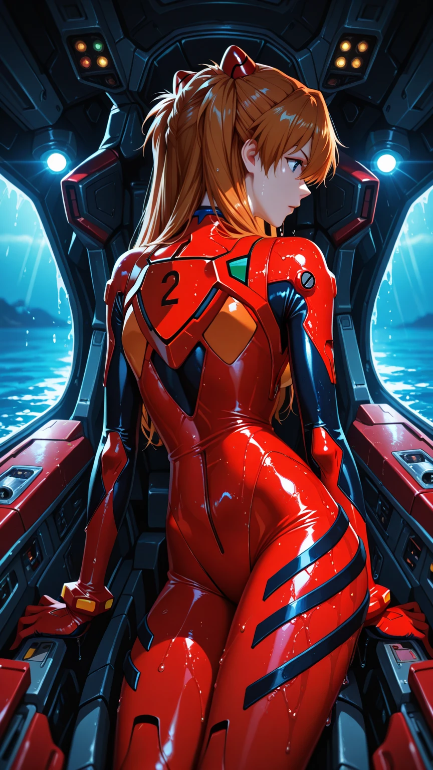 (masterpiece, quality, Best quality at best, Official Art, Beautiful and beautiful:1.2)Soryu Asuka Langley, Long Orange Hair,Shin Evangelion,Tight Suit