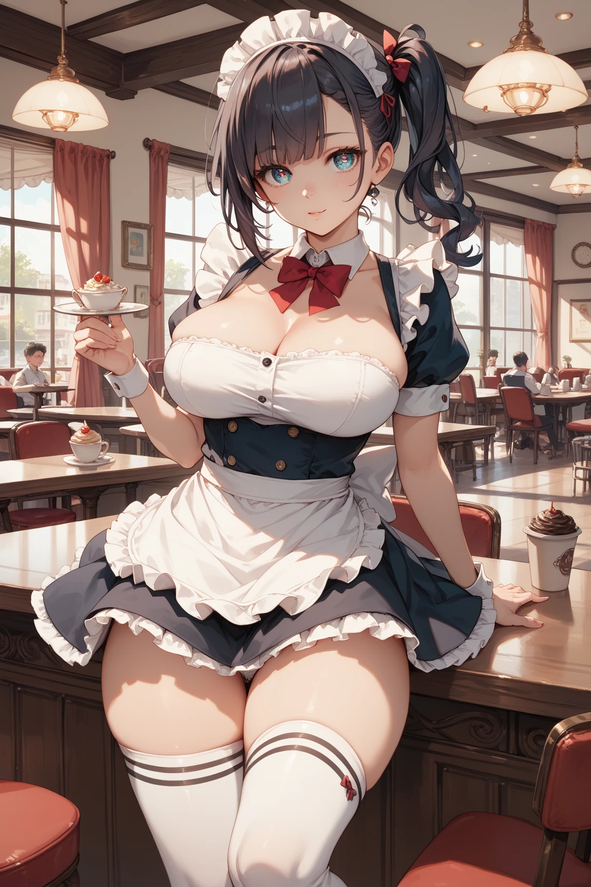 (8K ,Hyper-detailing,Ultra photo realsisim,Best Masterpiece,naturey,Movie special effects,Perfect artwork,Perfect female body),a cute young girl,Have on the street,Cool maid outfit,black suspenders stockings,Stretch meat,Raised sexy